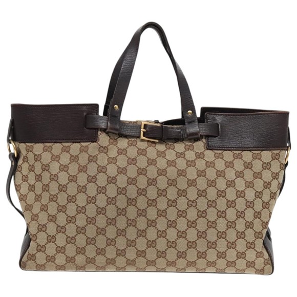 GUCCI GG Canvas Tote Bag Beige Brown Gold 106251 Auth 93839 - Picture 2 of 16